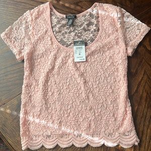 Pink Cropped Lace Top